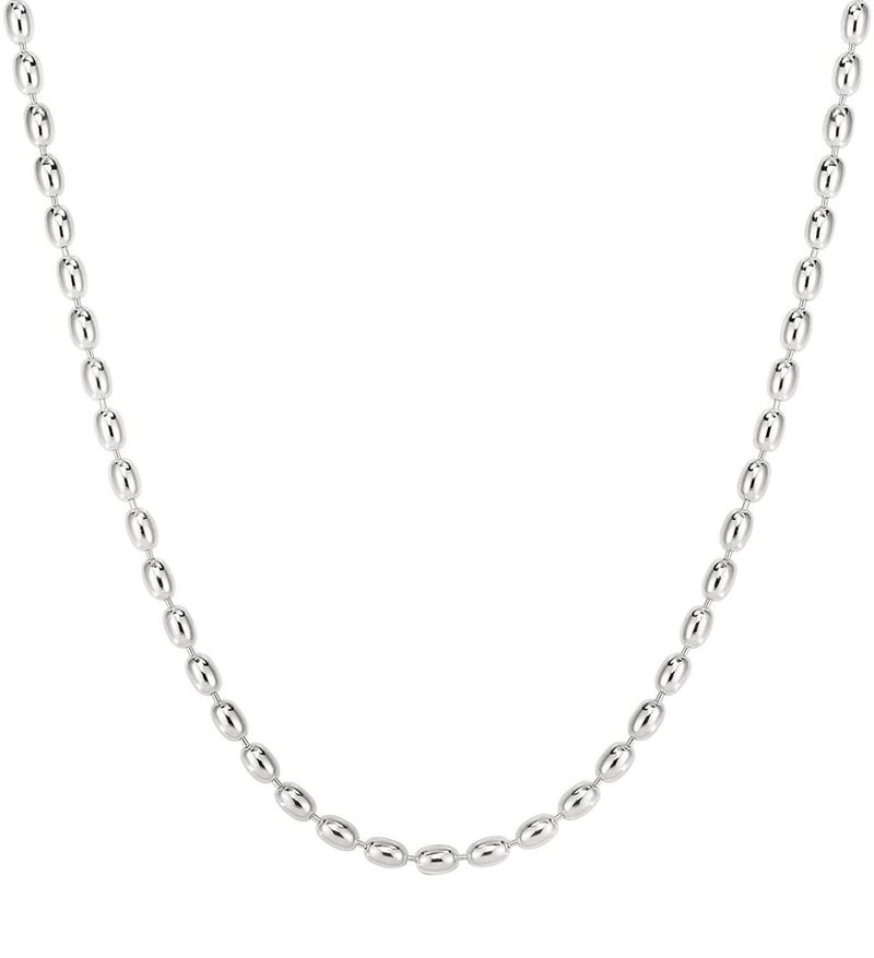 Savlano 925 Sterling Silver Oval Rice Bead Strand Chain Necklace For Women - Made in Italy Comes With a Gift Box (18, 2.3mm) - Image 1