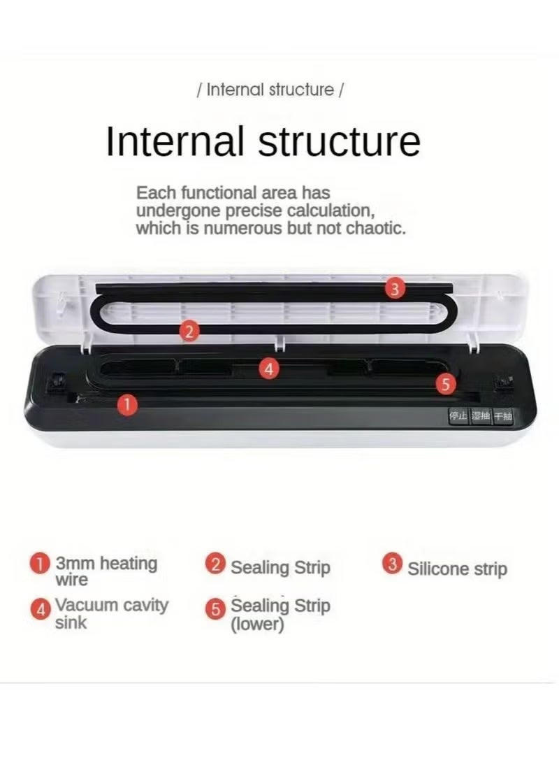 كيلا جهاز تفريغ الهواء جهاز غلق الطعام بالشفط المحمول، حقيبة حفظ الطعام الجافة والرطبة، نمط الطعامجهاز تفريغ الهواء   الجاف والرطب، ضوء مؤشر LED وجهاز تفريغ الهواء الخارجي، جهاز غلق الطعام بالشفط المحمول، لن يضيع الطعام مرة أخرى تلقائيًا - Image 2