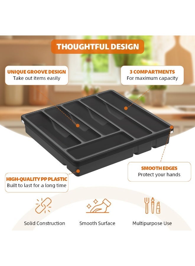 HASTHIP® Silverware Organizer with Lid 6-Compartment Design Dust Proof Utensil Storage Tray for Drawer and Countertop Drawer Organizer Universal Cutlery Organizer for Spoons, Forks, Table Cutters - Image 5