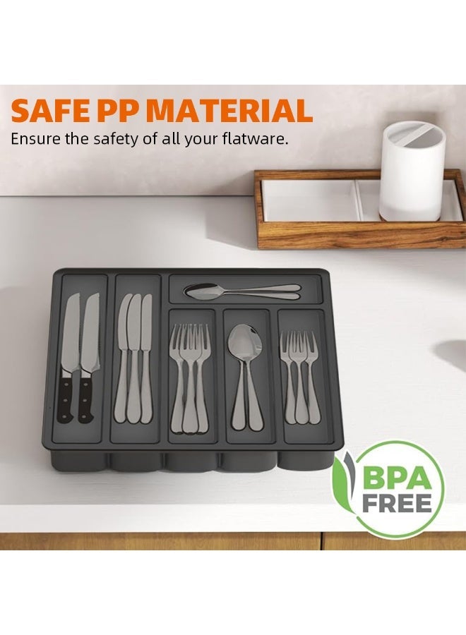 HASTHIP® Silverware Organizer with Lid 6-Compartment Design Dust Proof Utensil Storage Tray for Drawer and Countertop Drawer Organizer Universal Cutlery Organizer for Spoons, Forks, Table Cutters - Image 4