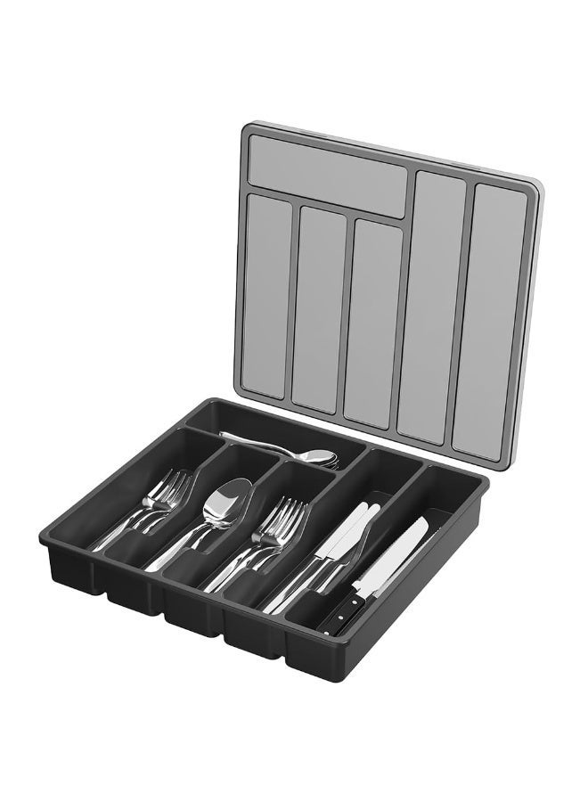 HASTHIP® Silverware Organizer with Lid 6-Compartment Design Dust Proof Utensil Storage Tray for Drawer and Countertop Drawer Organizer Universal Cutlery Organizer for Spoons, Forks, Table Cutters - Image 1