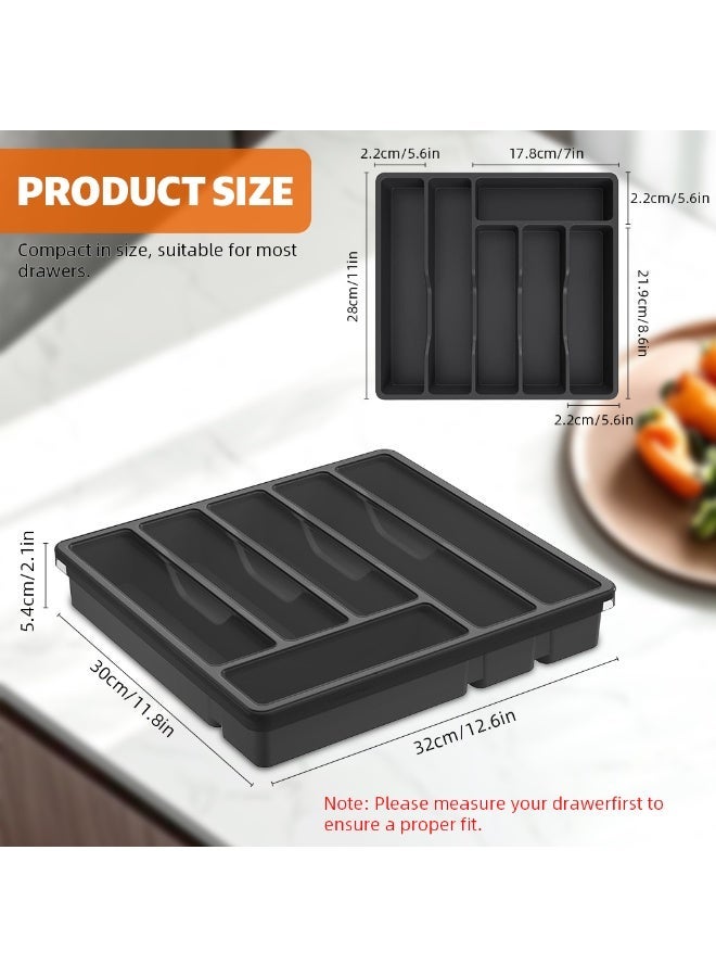 HASTHIP® Silverware Organizer with Lid 6-Compartment Design Dust Proof Utensil Storage Tray for Drawer and Countertop Drawer Organizer Universal Cutlery Organizer for Spoons, Forks, Table Cutters - Image 3