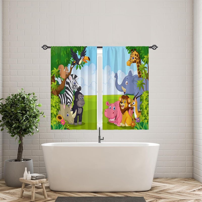 ستائر حيوانات مقاس 28 × 48 بوصة بجيوب قضيب، للأطفال، حيوانات الغابة والسفاري وحديقة الحيوان، الفيل والزرافة والأسد، نمط مطبوع، ستائر نافذة من القماش للخصوصية، لغرفة نوم الأولاد وغرفة الأطفال وغرفة اللعب، لوحتان. - Image 3