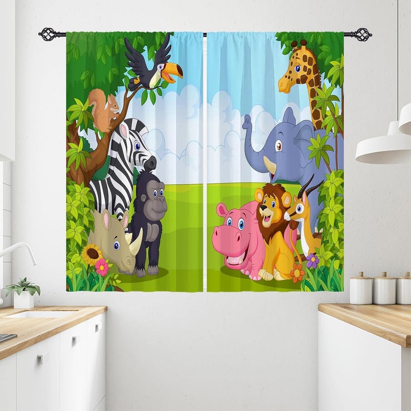 ستائر حيوانات مقاس 28 × 48 بوصة بجيوب قضيب، للأطفال، حيوانات الغابة والسفاري وحديقة الحيوان، الفيل والزرافة والأسد، نمط مطبوع، ستائر نافذة من القماش للخصوصية، لغرفة نوم الأولاد وغرفة الأطفال وغرفة اللعب، لوحتان. - Image 2