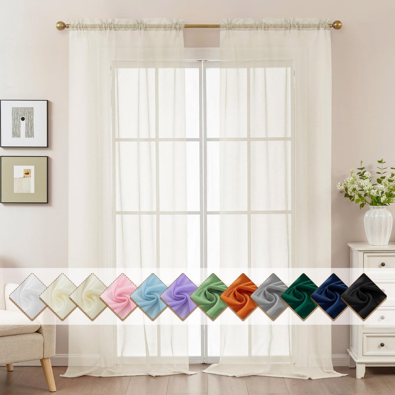 ABLUEN Natural Sheer Curtains 108 Inches Extra Long, Privacy Semi Sheer Curtains for Living Room Bedroom, Light Filtering Rod Pocket Voile Window Drapes 2 Panels Set, Each 42" W x 108" L - Image 1