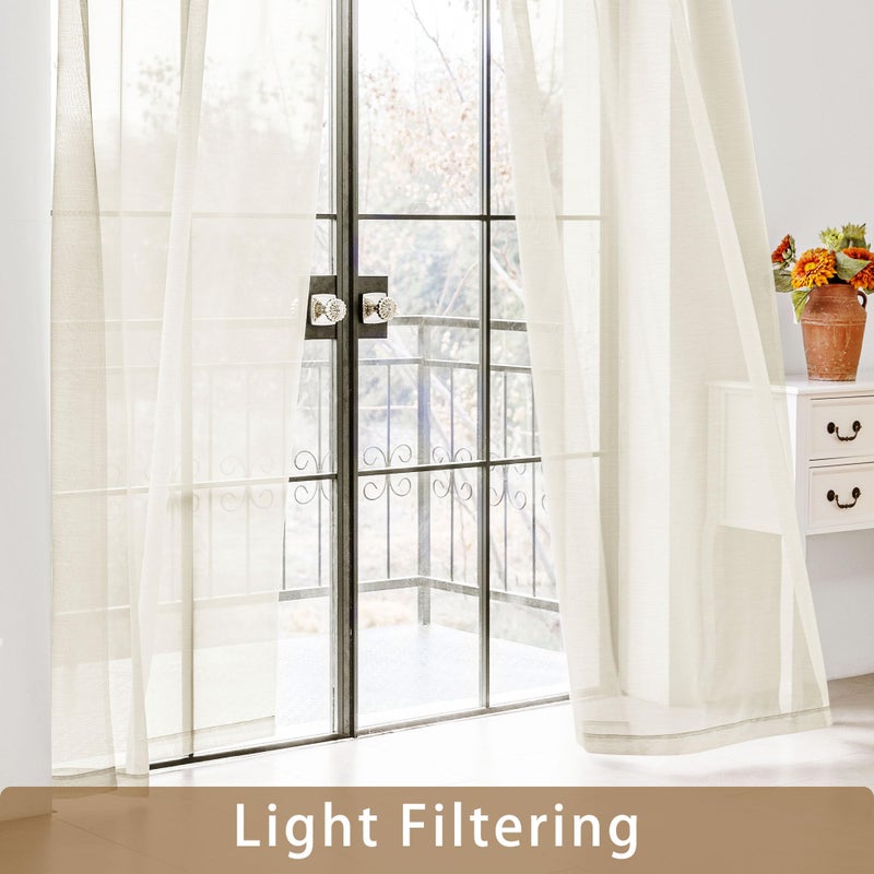 ABLUEN Natural Sheer Curtains 108 Inches Extra Long, Privacy Semi Sheer Curtains for Living Room Bedroom, Light Filtering Rod Pocket Voile Window Drapes 2 Panels Set, Each 42" W x 108" L - Image 3