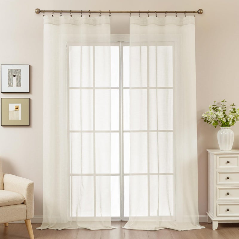 ABLUEN Natural Sheer Curtains 108 Inches Extra Long, Privacy Semi Sheer Curtains for Living Room Bedroom, Light Filtering Rod Pocket Voile Window Drapes 2 Panels Set, Each 42" W x 108" L - Image 2
