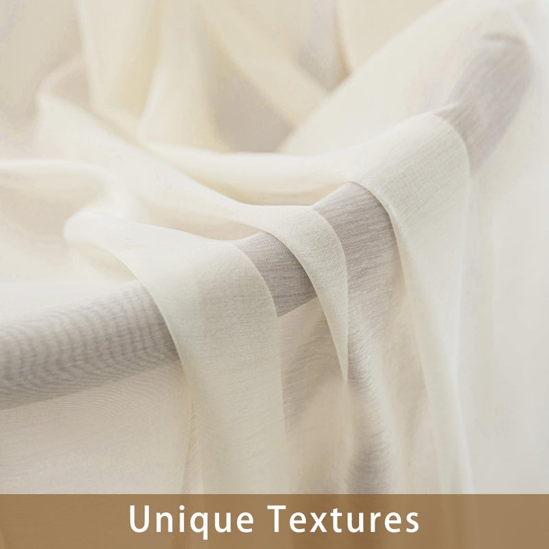 ABLUEN Natural Sheer Curtains 108 Inches Extra Long, Privacy Semi Sheer Curtains for Living Room Bedroom, Light Filtering Rod Pocket Voile Window Drapes 2 Panels Set, Each 42" W x 108" L - Image 4