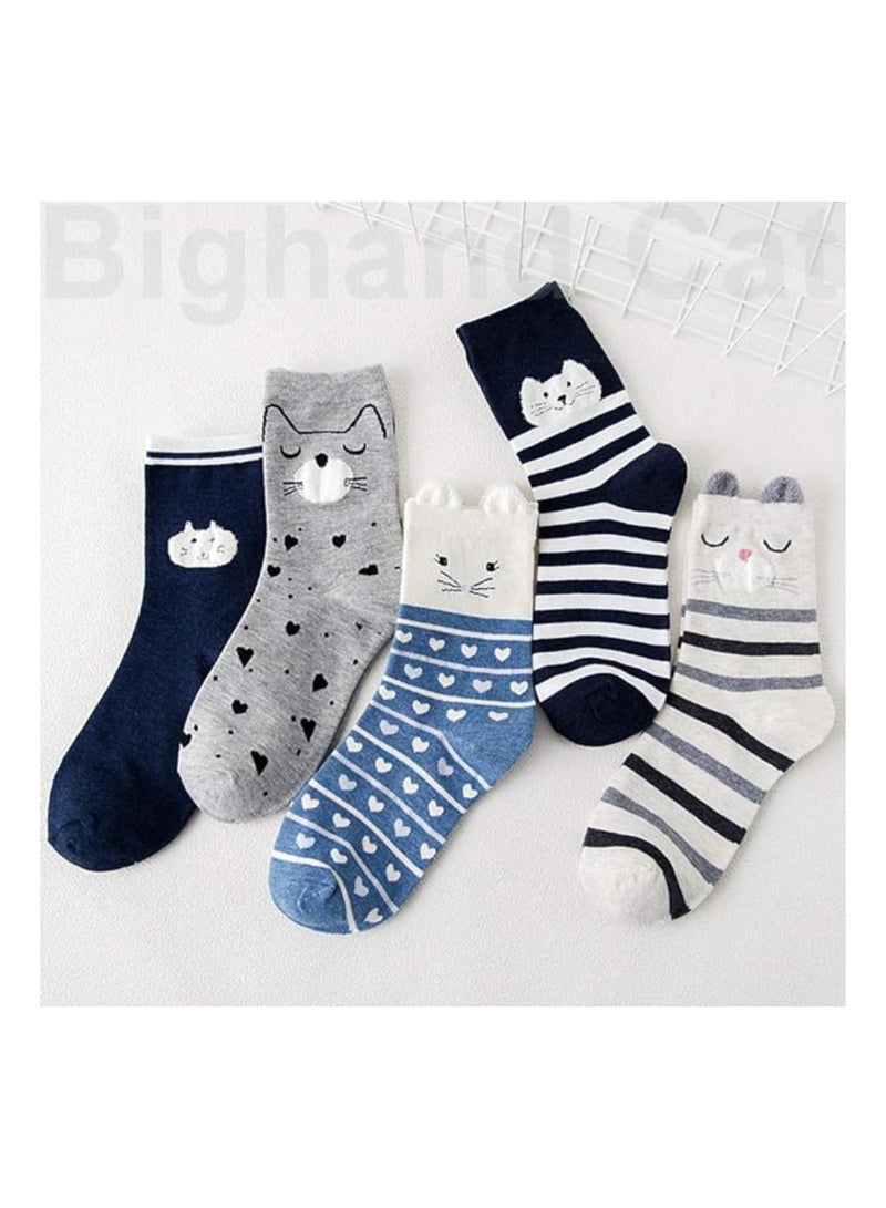 5 Pairs of Women's Cute Animal Patterned Novelty Cotton Crew Socks - Fun and Adorable Animal Designs for Women, Perfect for Adding a Touch of Whimsy to Your Sock Collection! - Image 4