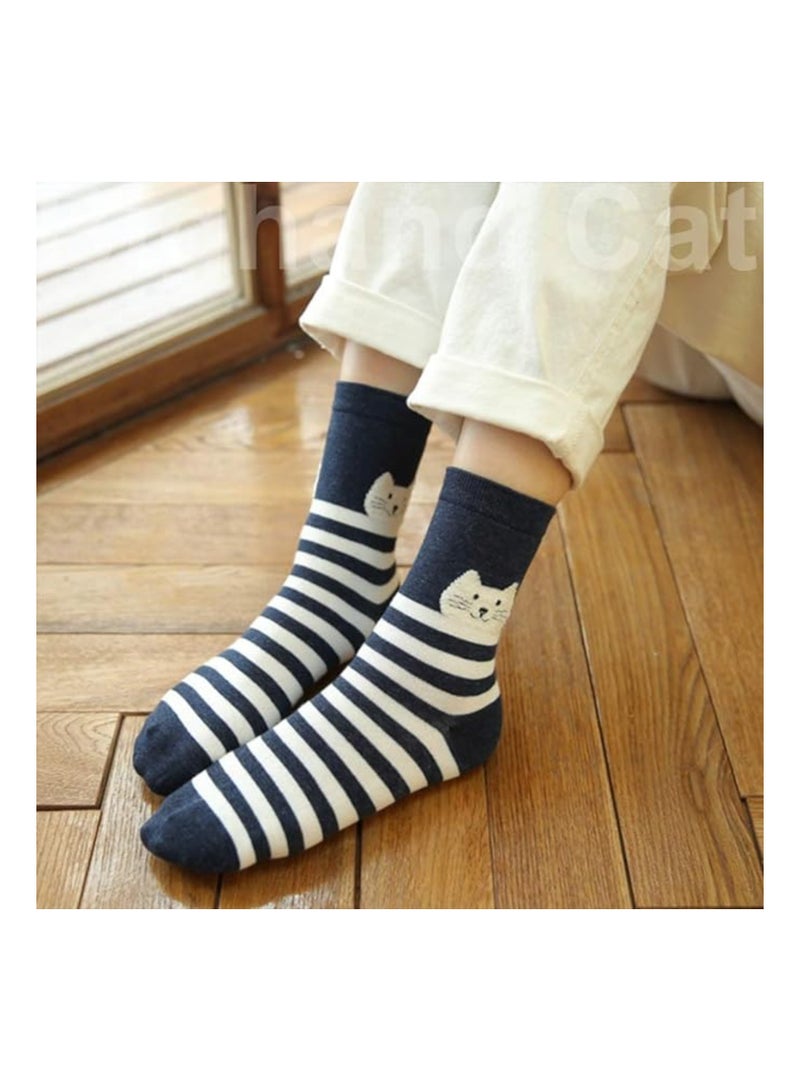 5 Pairs of Women's Cute Animal Patterned Novelty Cotton Crew Socks - Fun and Adorable Animal Designs for Women, Perfect for Adding a Touch of Whimsy to Your Sock Collection! - Image 5