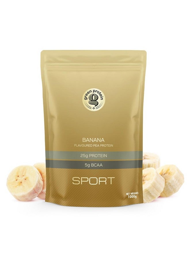 GREEN PROTEIN بروتين أخضر نباتي بروتين البازلاء المعزول، 25 جرام بروتين، 5 جرام BCAA لكل حصة، بدون سكر مضاف | خالي من الصويا، الألبان، الجلوتين، والمواد المسببة للحساسية | نكهة الموز بالكراميل، كيس قائم (1 كجم) - Image 1