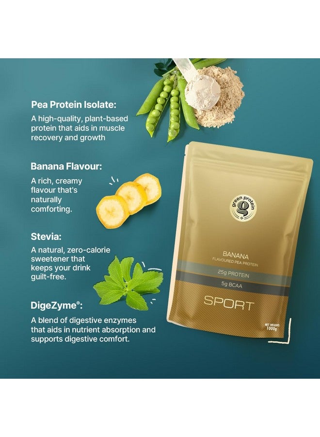 GREEN PROTEIN بروتين أخضر نباتي بروتين البازلاء المعزول، 25 جرام بروتين، 5 جرام BCAA لكل حصة، بدون سكر مضاف | خالي من الصويا، الألبان، الجلوتين، والمواد المسببة للحساسية | نكهة الموز بالكراميل، كيس قائم (1 كجم) - Image 3