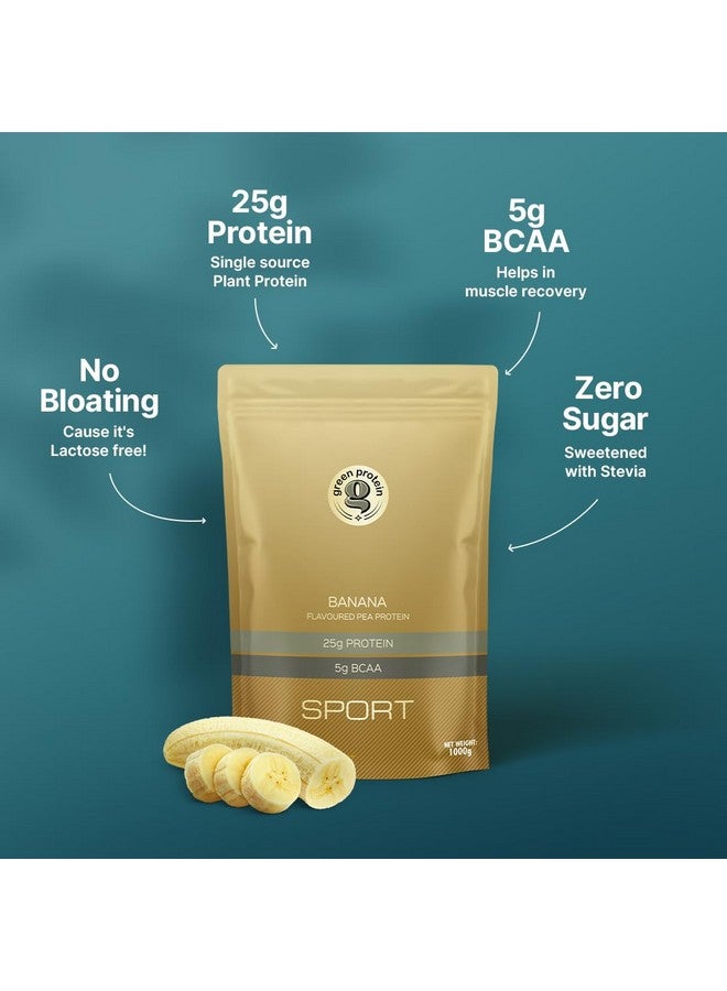 GREEN PROTEIN بروتين أخضر نباتي بروتين البازلاء المعزول، 25 جرام بروتين، 5 جرام BCAA لكل حصة، بدون سكر مضاف | خالي من الصويا، الألبان، الجلوتين، والمواد المسببة للحساسية | نكهة الموز بالكراميل، كيس قائم (1 كجم) - Image 2