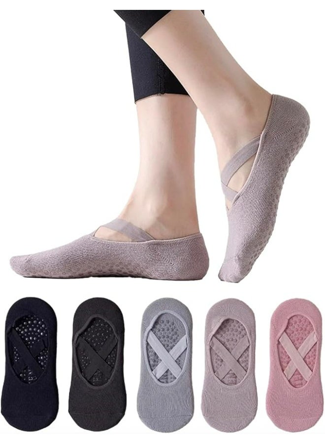 5 أزواج من جوارب اليوغا للنساء غير قابلة للانزلاق، مثالية للبيلاتيس والباليه والباليه والرقص والتمارين الرياضية حافية القدمين - Image 1