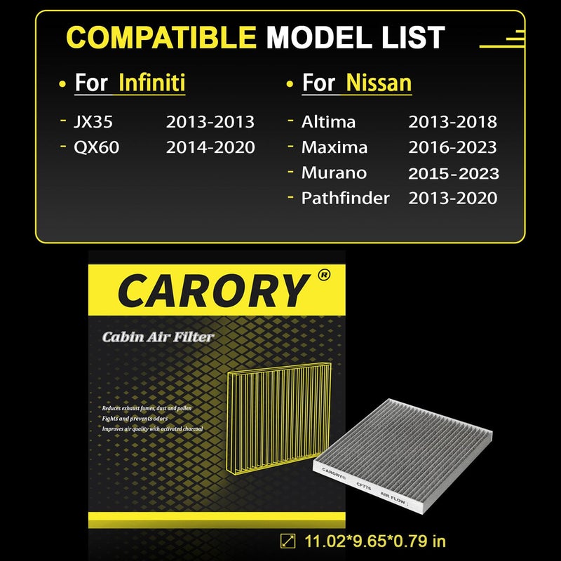 Carory Cabin Air Filter w/Activated Carbon for Nissan Altima 2013-2018, Maxima 2016-2023, Murano 2015-2023, Pathfinder 2013-2020, Infiniti QX60 2014-2020, JX35 2013 - Image 2