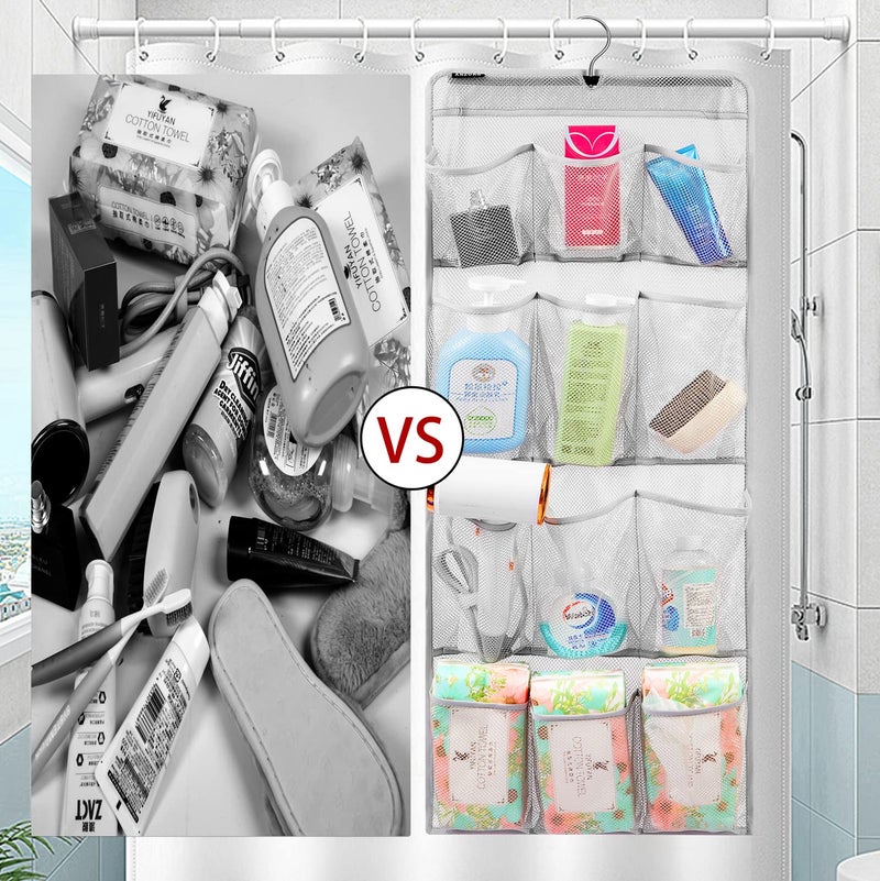 ANZORG Mesh Shower Organizer Hanging Caddy Quick Dry Bathroom Storage for Toiletry Accessories with Rotating Hanger (12 Pockets) - Image 3