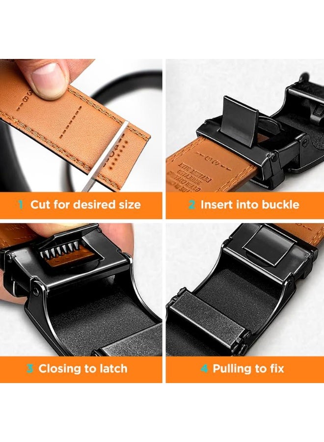 [Can be trimmed]  Mens Belt Leather Ratchet Easy Release Belt For Men Designer Belt Dress and Casual with Adjustable Buckle for Men's Wear Gift Outdoorfun Textured for Birthday Gift/ accessories men/business belt no hole - Image 3