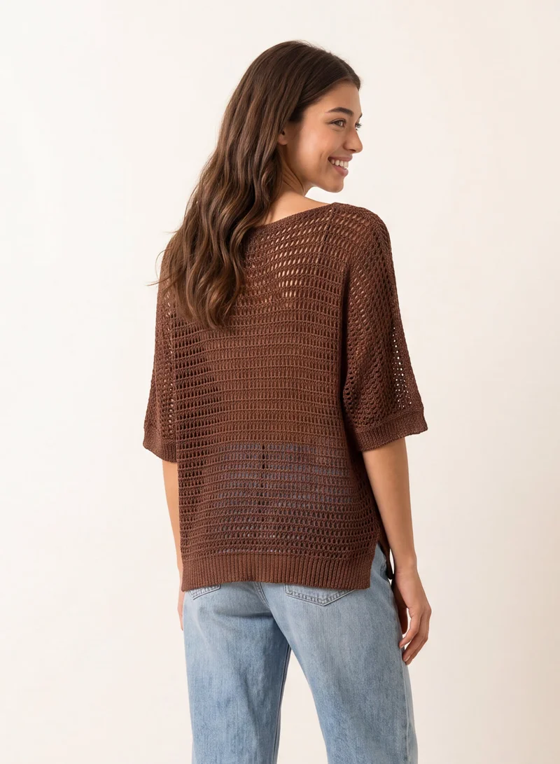 بلو فانيلا Metallic Crochet V Neck Top