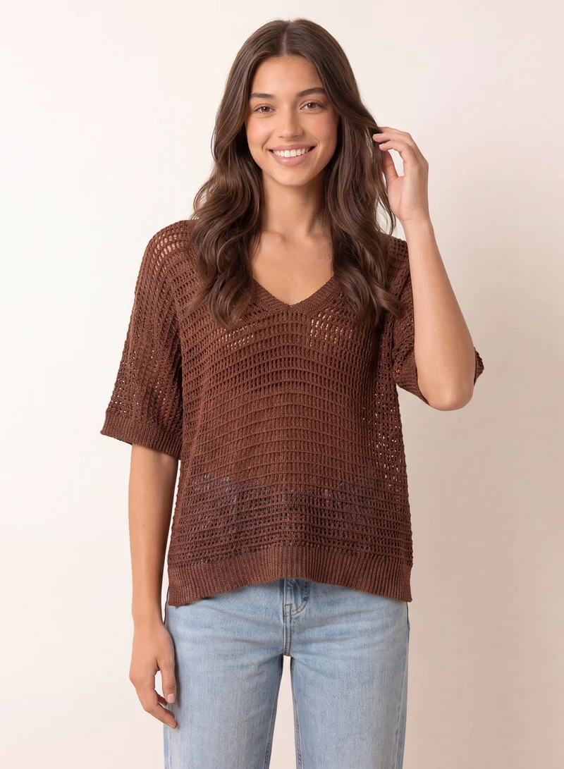 بلو فانيلا Metallic Crochet V Neck Top