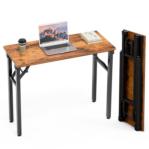TEMI Small Computer Desk Folding Table  358 Foldable Office Desk No Assembly Perfect for Small Spaces in Bedroom Dorm or Apartment Portable Mini Desk or Study Table with Compact Design Brown