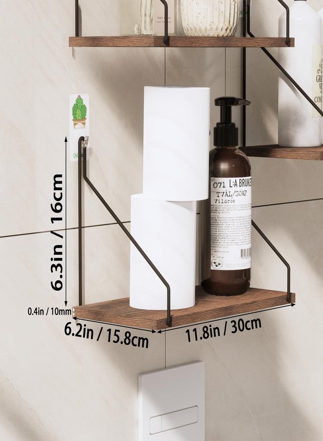 QsQueen Elevate Your Space with Rustic Wood Floating Shelves Set of 3- Perfect for Bedroom, Living Room, Bathroom, and Kitchen Decor - Easy Installation, No Drilling Needed! Brown - Image 3