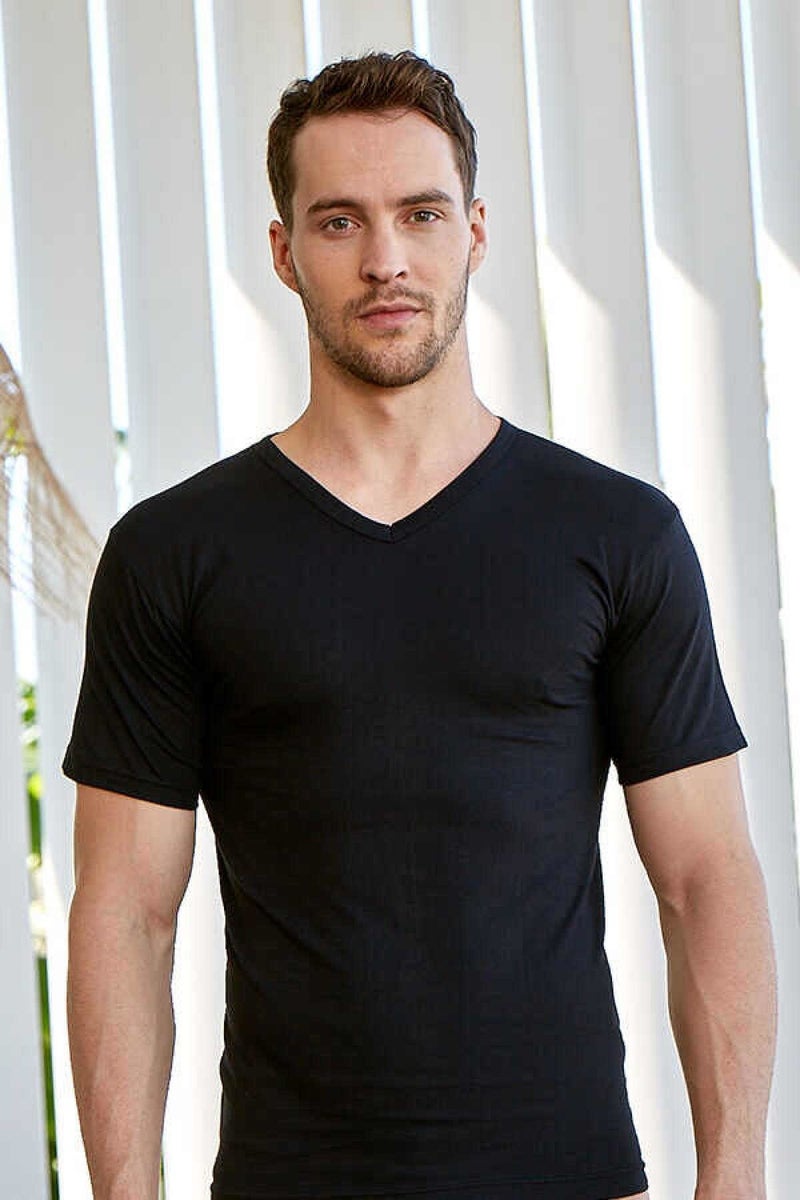 Berrak Clear 12 Pack Black Color V-Neck Undershirt