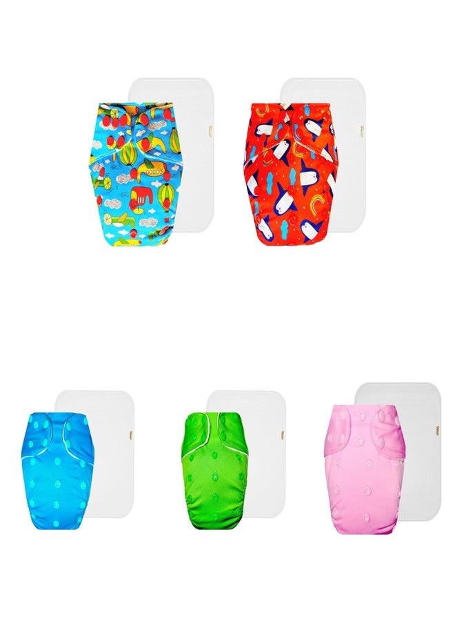 Dumbledo Premium Cloth Diaper with Cotton Insert (Pack of 5) | Soft & Gentle | 6-Layer Absorbent Pad | Easy to Clean | All-Day Wear | 3 Months - 3 Years | Unisex Baby - Image 1