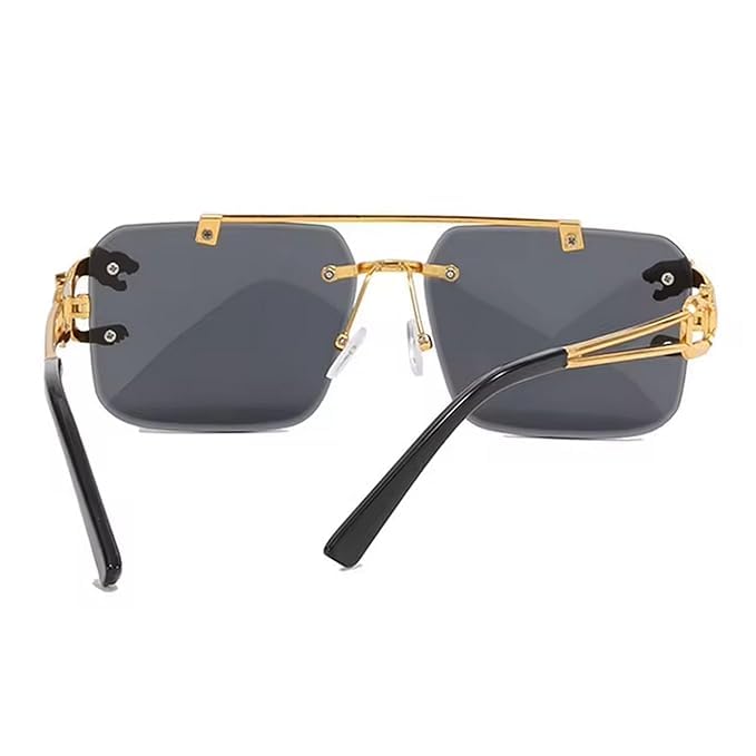 mashamart Luxury Rimless Sunglasses,Honey Singh Inspired Gold Metal Frame, Tinted Lenses, Decorative Side Accents (Pack of 1) (Black) - Image 5