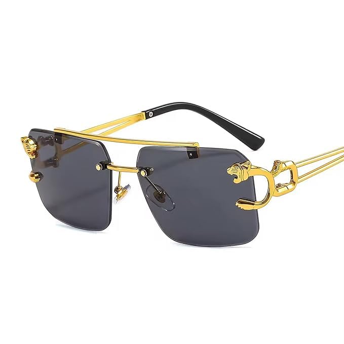 mashamart Luxury Rimless Sunglasses,Honey Singh Inspired Gold Metal Frame, Tinted Lenses, Decorative Side Accents (Pack of 1) (Black) - Image 3