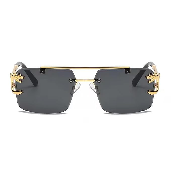 mashamart Luxury Rimless Sunglasses,Honey Singh Inspired Gold Metal Frame, Tinted Lenses, Decorative Side Accents (Pack of 1) (Black) - Image 2
