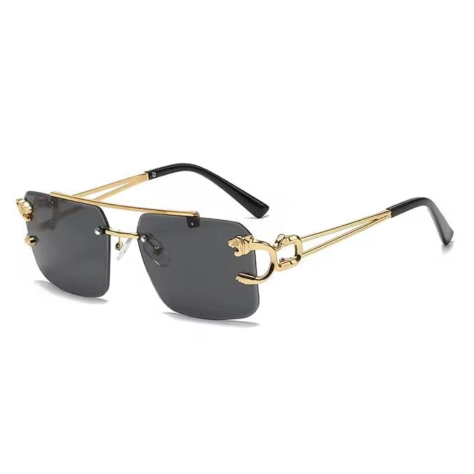 mashamart Luxury Rimless Sunglasses,Honey Singh Inspired Gold Metal Frame, Tinted Lenses, Decorative Side Accents (Pack of 1) (Black) - Image 1