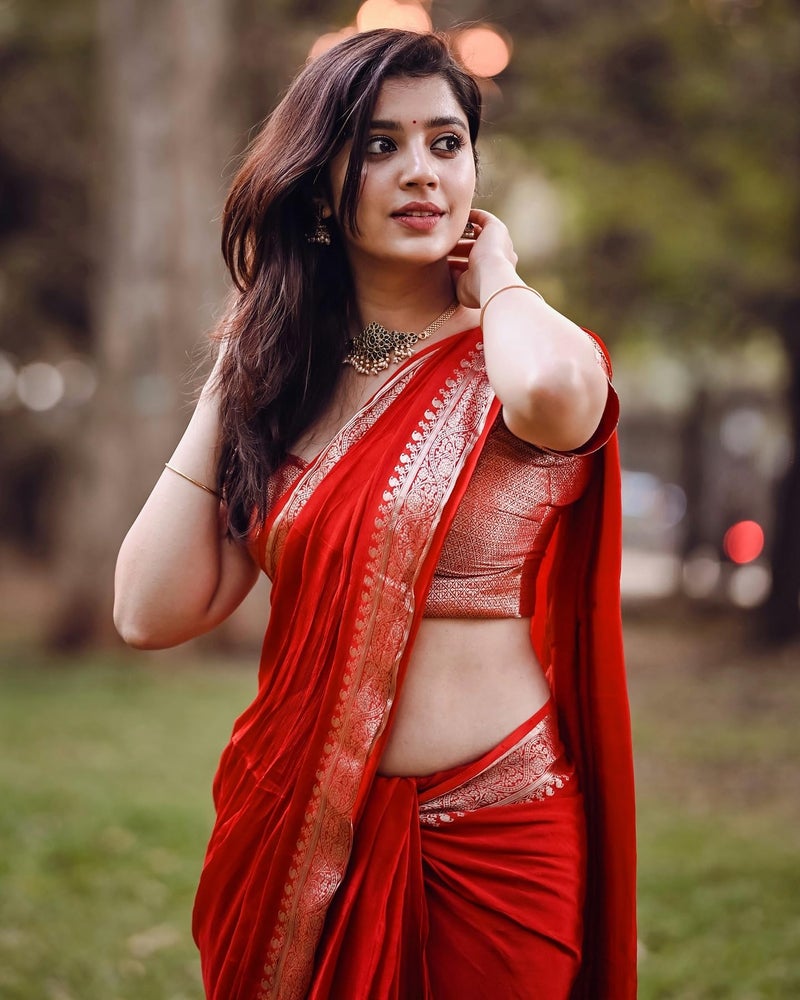 C J Enterprise Women's Banarasi Saree Pure Kanjivaram Silk Saree Soft Design Wear Pattu Sarees Latest Cotton With Blouse Piece Kanchipuram for Wedding sadi new ladies 2025 (Shiv-1) (Red) - Image 3