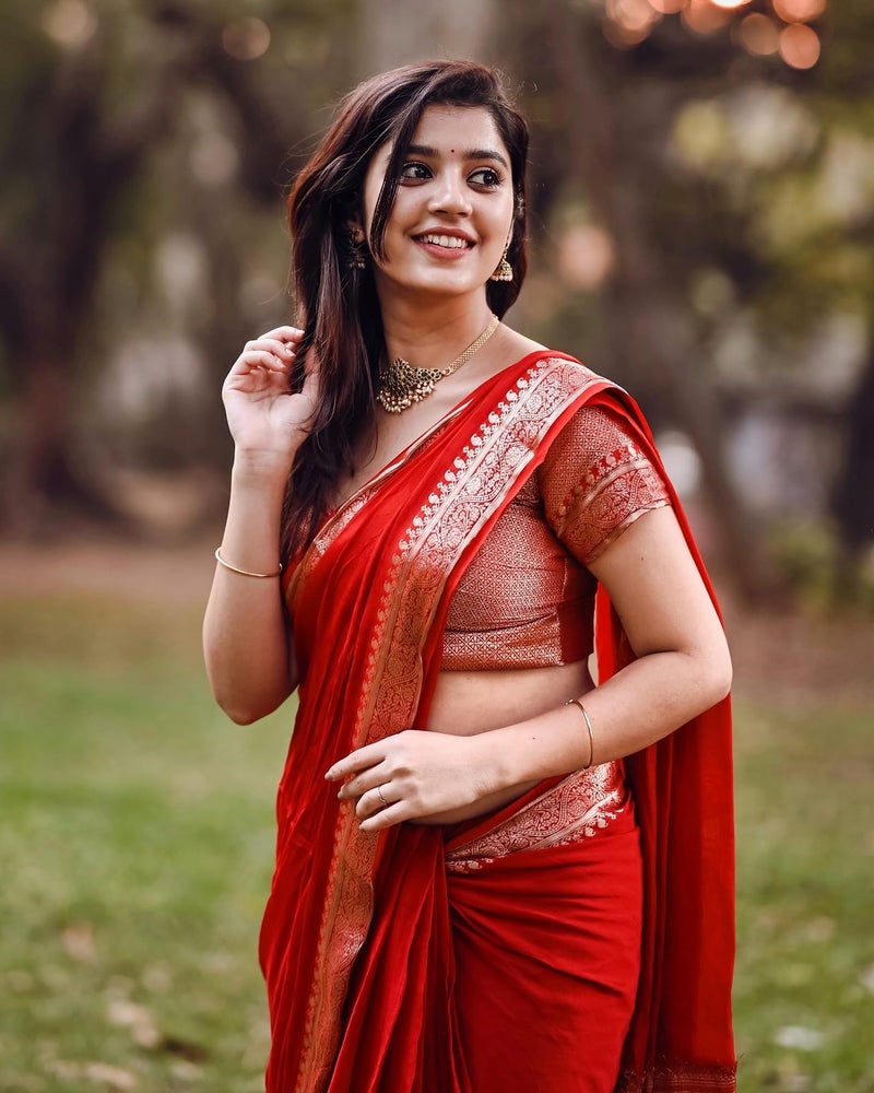 C J Enterprise Women's Banarasi Saree Pure Kanjivaram Silk Saree Soft Design Wear Pattu Sarees Latest Cotton With Blouse Piece Kanchipuram for Wedding sadi new ladies 2025 (Shiv-1) (Red) - Image 2