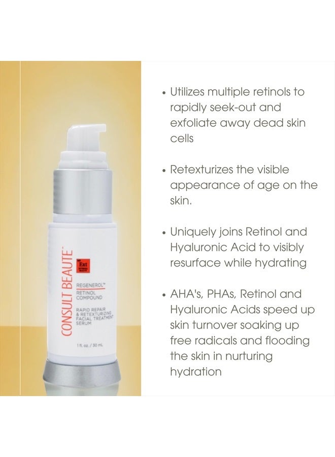 Consult Beaute Regenerol Retinol Compound Serum for Face - Rapid Repair & Retexturizing Skin Treatment for Lines and Wrinkles - Hydrating Hyaluronic Acid - AHA -1 Fl. Oz. - Image 4