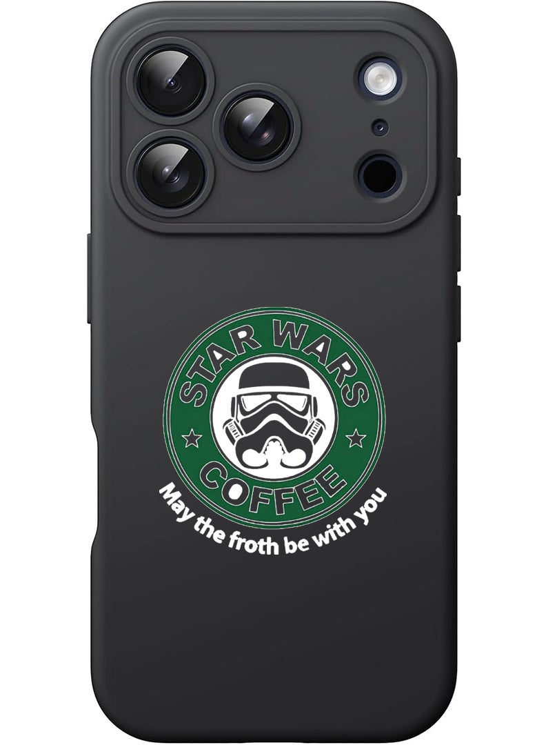 Theodor Protective Slim Fit Case Liquid Silicone Cover with Full Body Protection Anti-Scratch Shockproof Case For Apple iPhone 17 Pro (Black) StarWars Coffee - White - Image 1