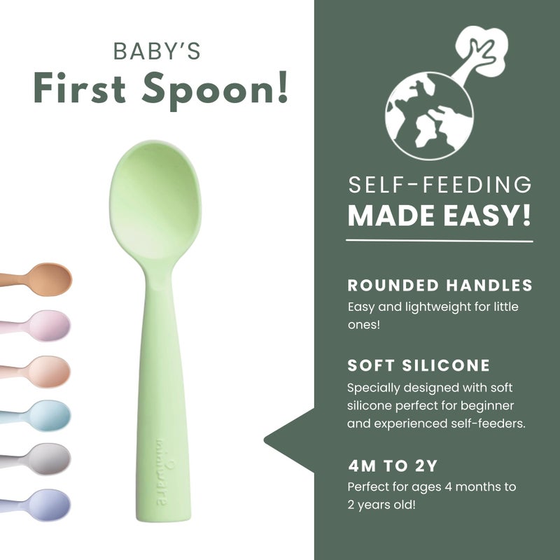 Miniware Silicone Baby Spoon for Training - BPA Free Baby Utensils - Baby Spoons Self Feeding 6 Months | 100% Food Grade Silicone - Modern & Dishwasher Safe Toddler Spoons (Grey & Key Lime) - Image 3