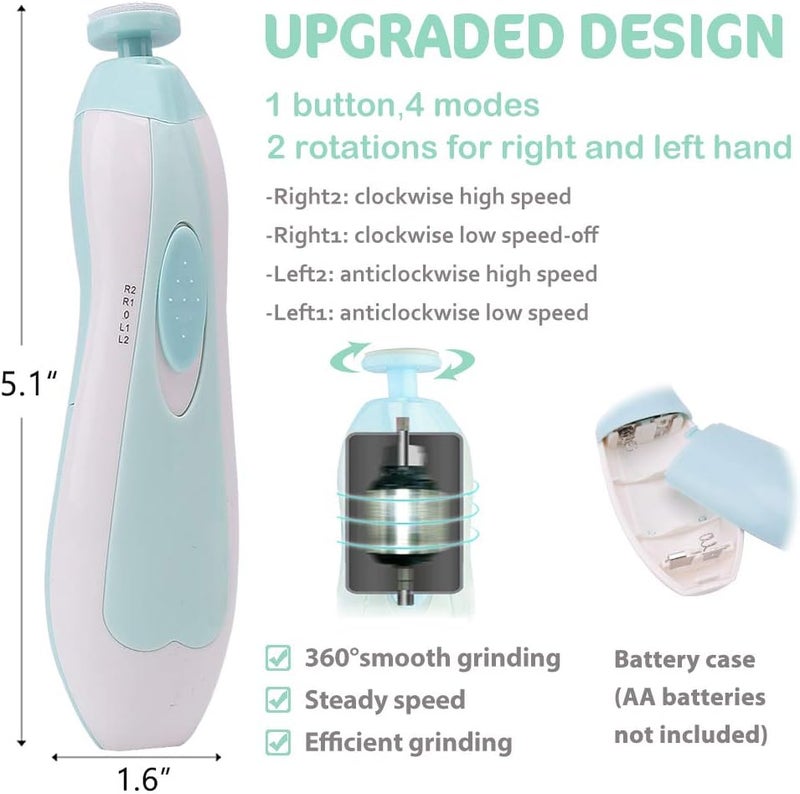 Consevisen Baby Nail Trimmer Electric Nail File Baby Nail Clippers, Safe Nail Filer Grinder Kit for Newborn Infant Toddler Kids or Adults Toes Fingernails Care Trim Polish, with Led Light and 10 Grinding Heads - Image 3
