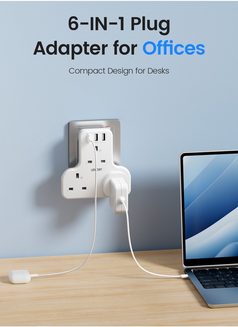 Lencent - Multi-plug Extension Adapter with 3 USB, Multi-function 3-way Plug Adapter, 3 AC Wall Charger Extenders for Home, Office, Kitchen and More, 13A 3250W - Image 1