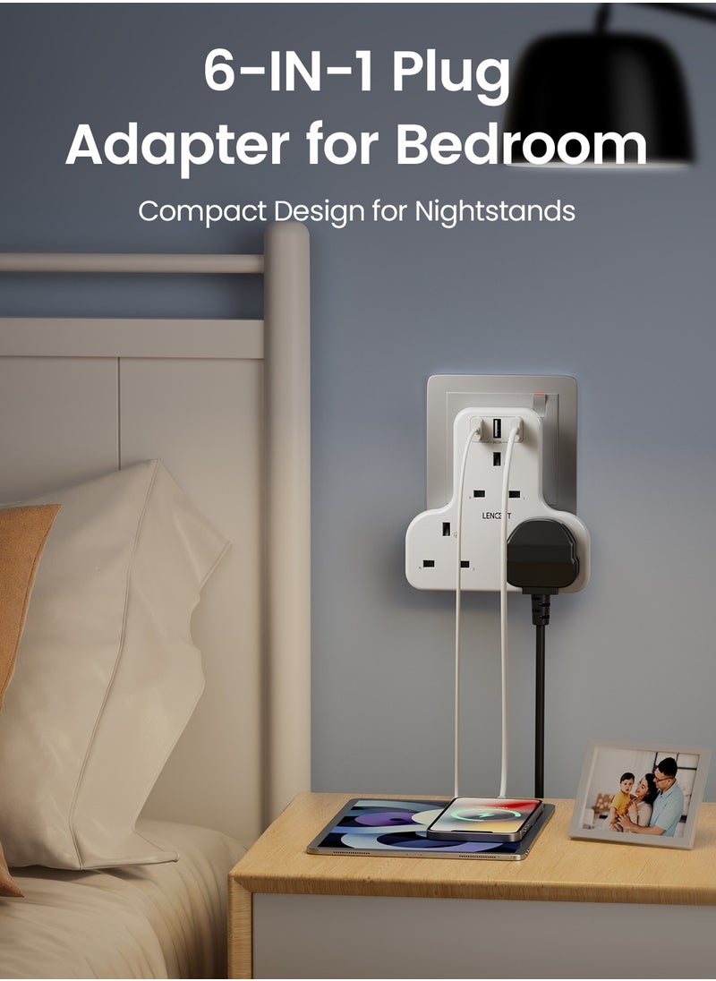 Lencent - Multi-plug Extension Adapter with 3 USB, Multi-function 3-way Plug Adapter, 3 AC Wall Charger Extenders for Home, Office, Kitchen and More, 13A 3250W - Image 1