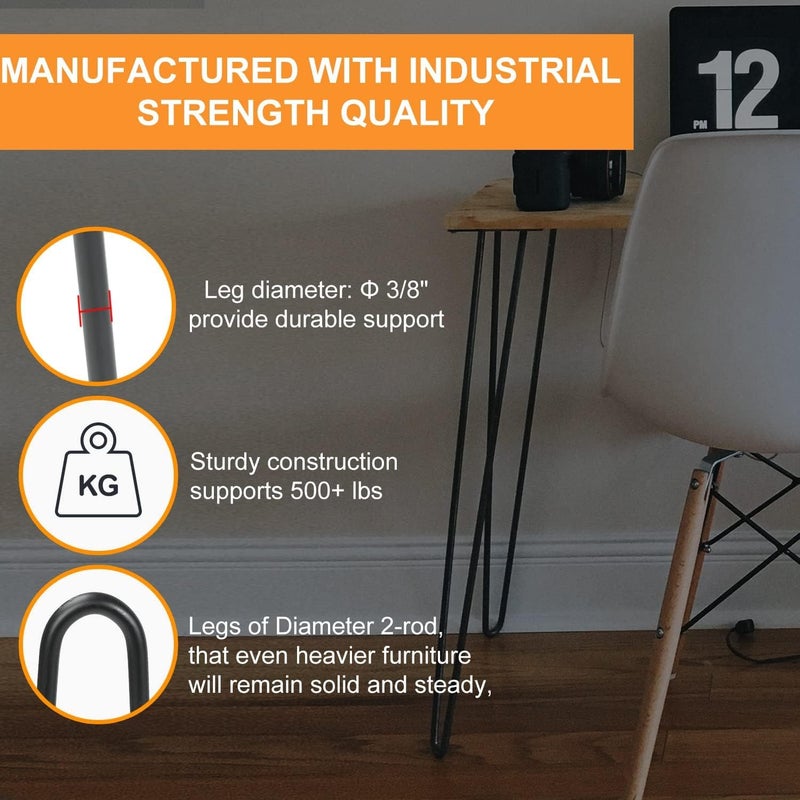 HIRVALL Hairpin Metal Table Legs 12 Inch Legs for Furniture Coffee Bench Dining End Industrial Table Desk Set of 4 with Black Screws Adjustable Cushion Floor Protectors 12 inch - Image 3
