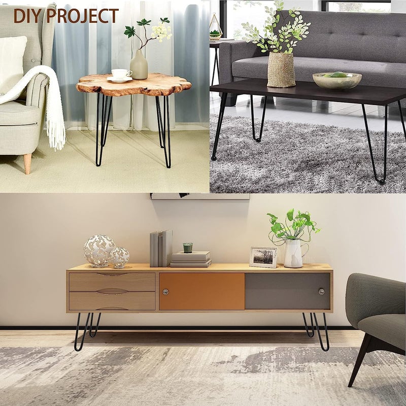HIRVALL Hairpin Metal Table Legs 12 Inch Legs for Furniture Coffee Bench Dining End Industrial Table Desk Set of 4 with Black Screws Adjustable Cushion Floor Protectors 12 inch - Image 2