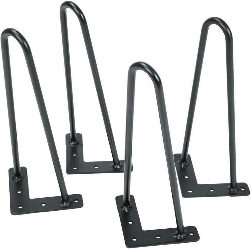 HIRVALL Hairpin Metal Table Legs 12 Inch Legs for Furniture Coffee Bench Dining End Industrial Table Desk Set of 4 with Black Screws Adjustable Cushion Floor Protectors 12 inch - Image 1