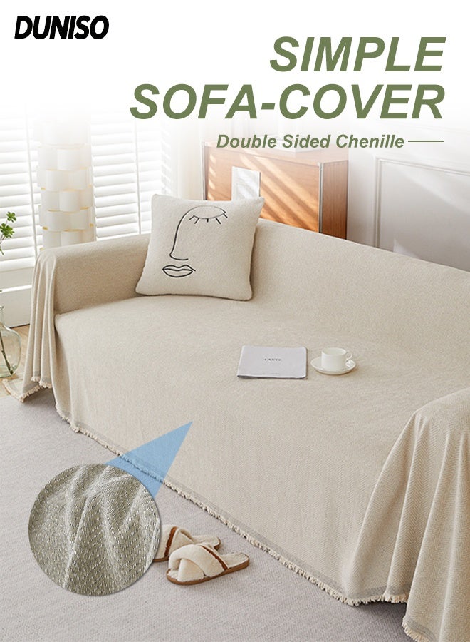 DUNISO Chenier Sofa Cover, Double Sided Sofa Protection Cover, Breathable Nap Blanket, With Tassels, Not Easy To Pilling, Wear Resistant And Scratch Resistant, Suitable For All Seasons, Suitable For Two Seater Sofas, 180 * 230cm - Image 1