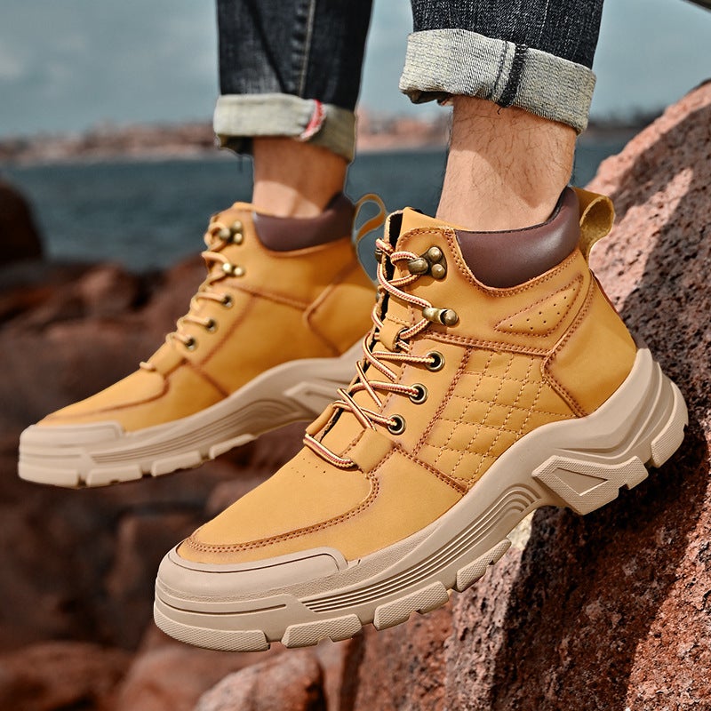 Outdoor Mountaineering Leather Boots Sports Casual Trendy Boots Men'S Martin Boots British Style Overalls Boots Mid-Top Combat Boots - Image 4