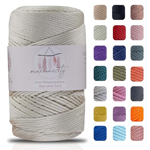 Makromecity Polyester Macrame Cord 2mm x 250 Yards 750 feet 2mm Polypropylene Macrame Cord for Macrame Art Crafts for Wall Hangings Bags Underplate Rug 29 Colors Available