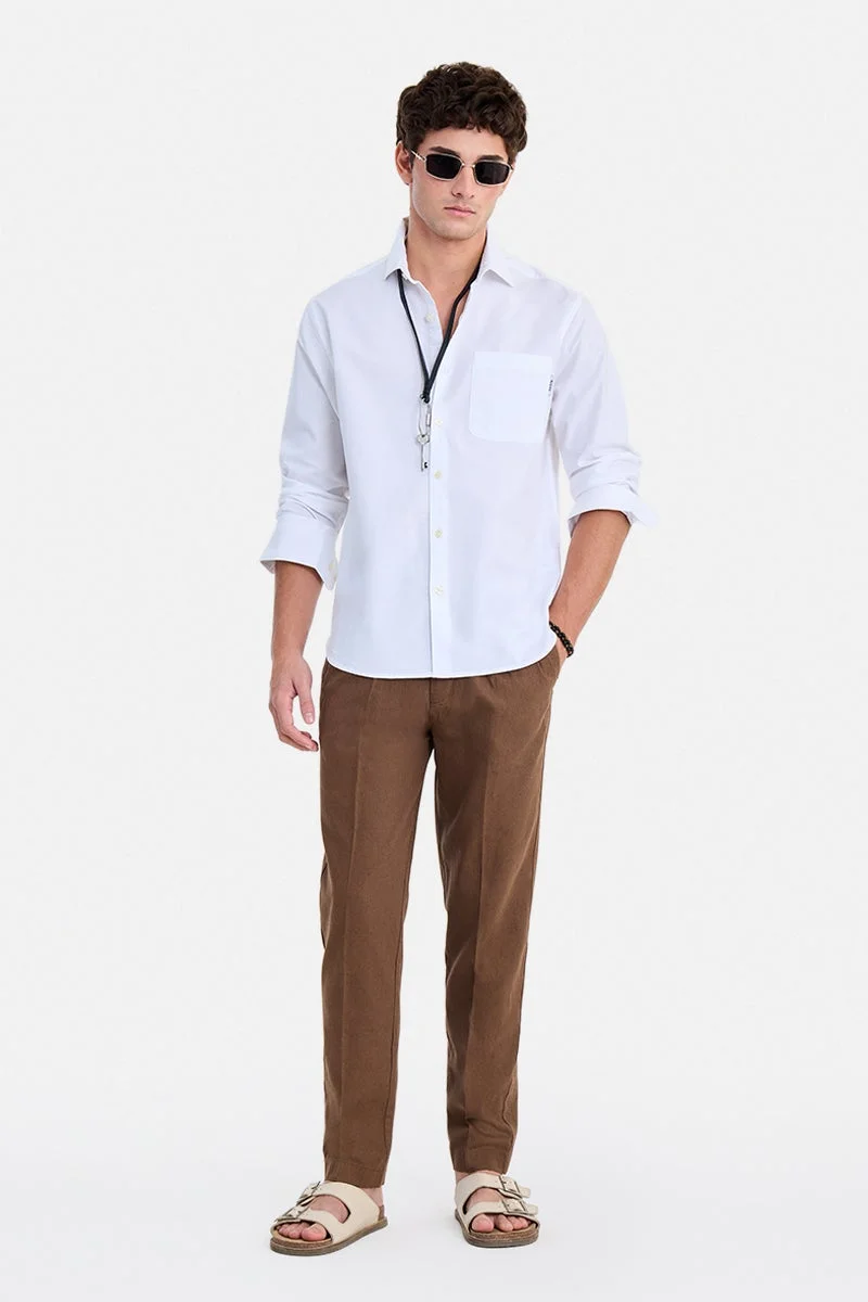 SNITCH White Solid Long Sleeve Regular Fit Casual Shirt