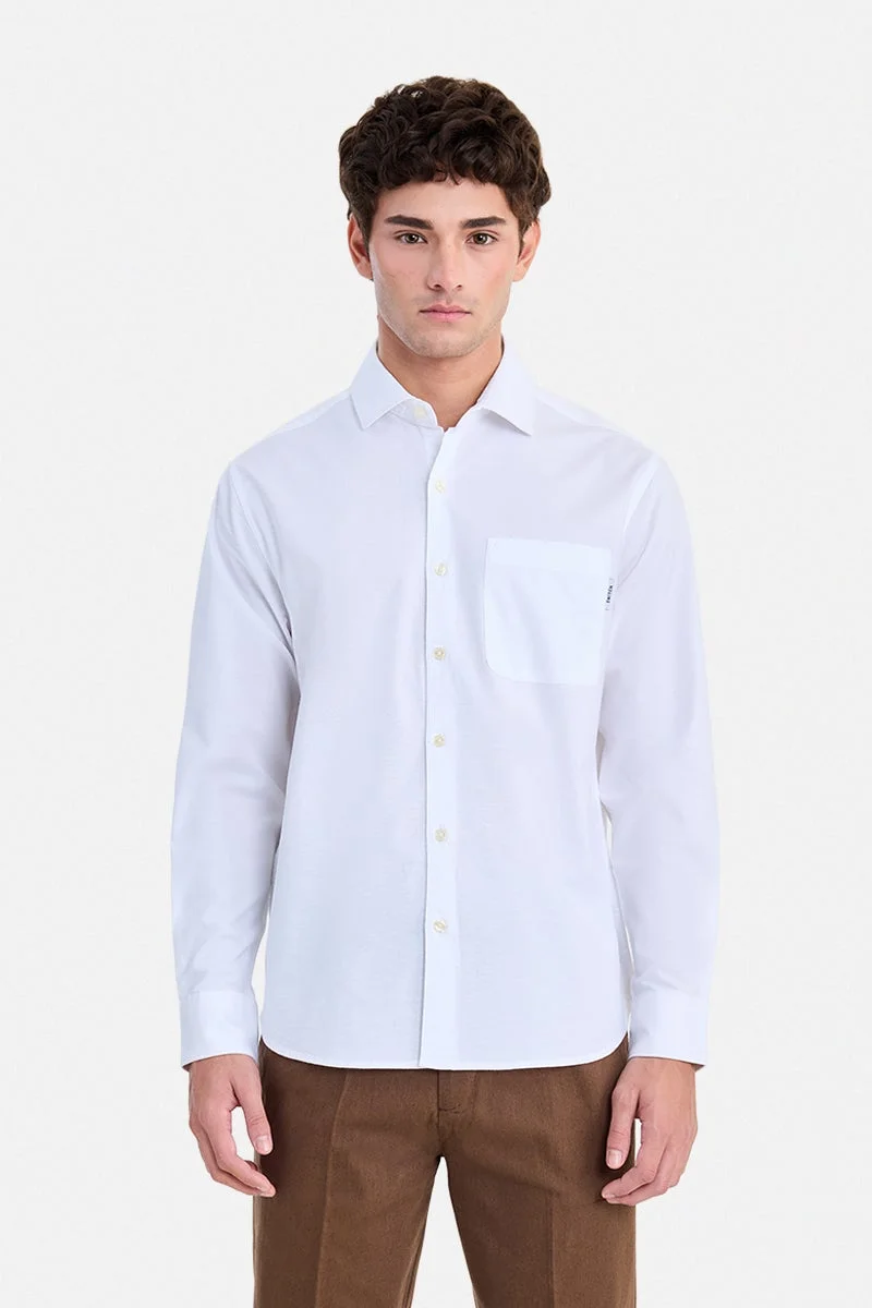 SNITCH White Solid Long Sleeve Regular Fit Casual Shirt