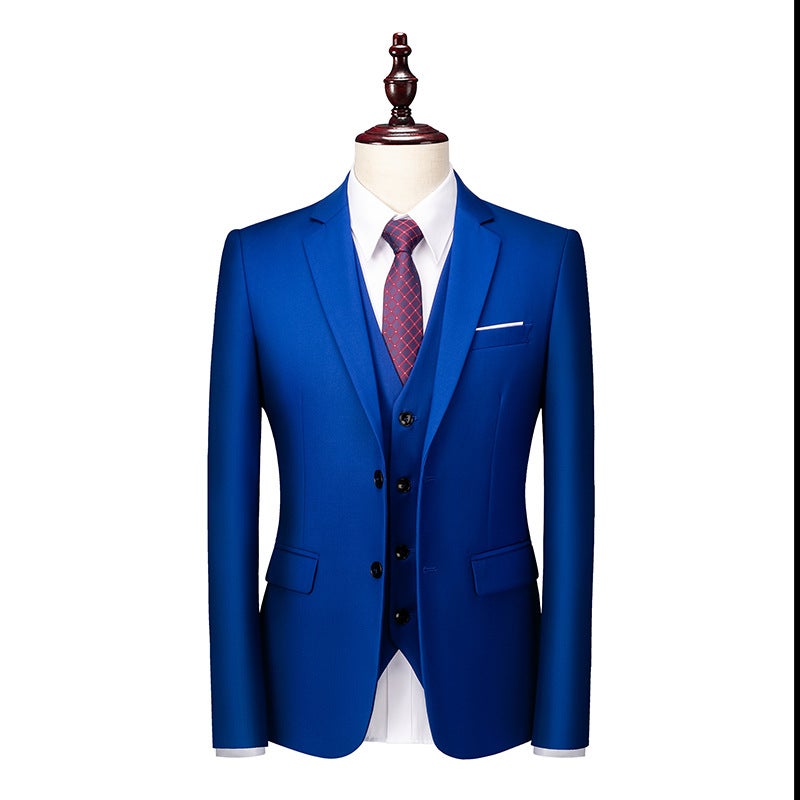 Men'S Suit Groom'S Best Man'S Suit Three-Piece Solid Color Slim-Fit Korean Style Business Casual Fashion Trendy Men'S Suit - Image 3