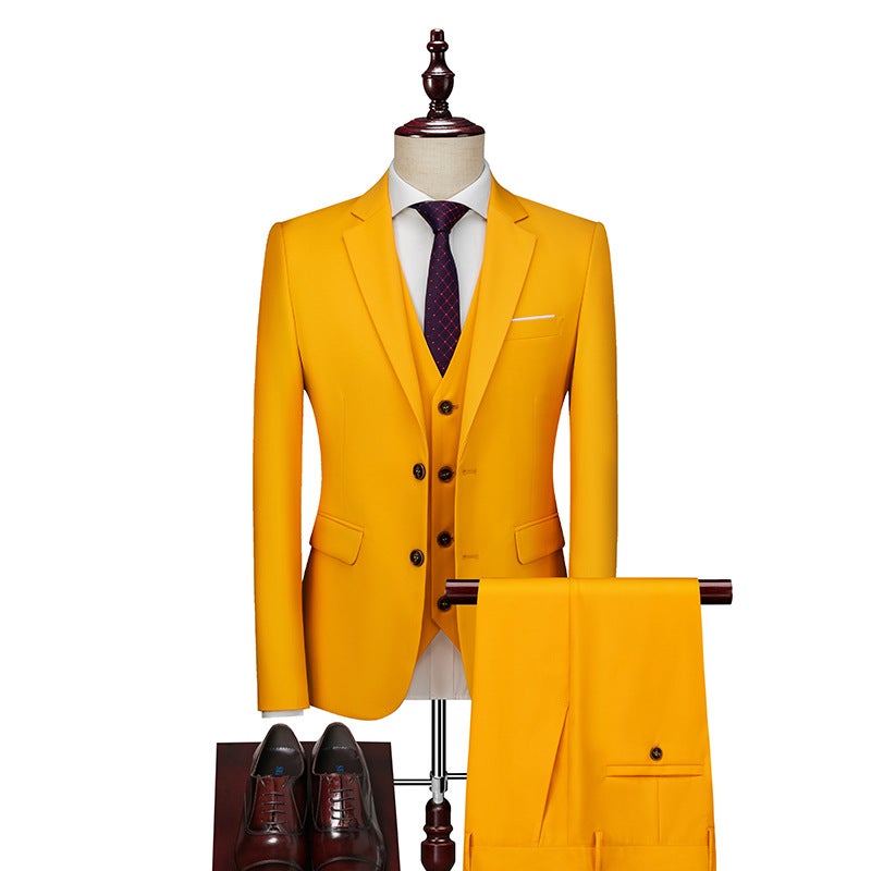 Men'S Suit Groom'S Best Man'S Suit Three-Piece Solid Color Slim-Fit Korean Style Business Casual Fashion Trendy Men'S Suit - Image 1
