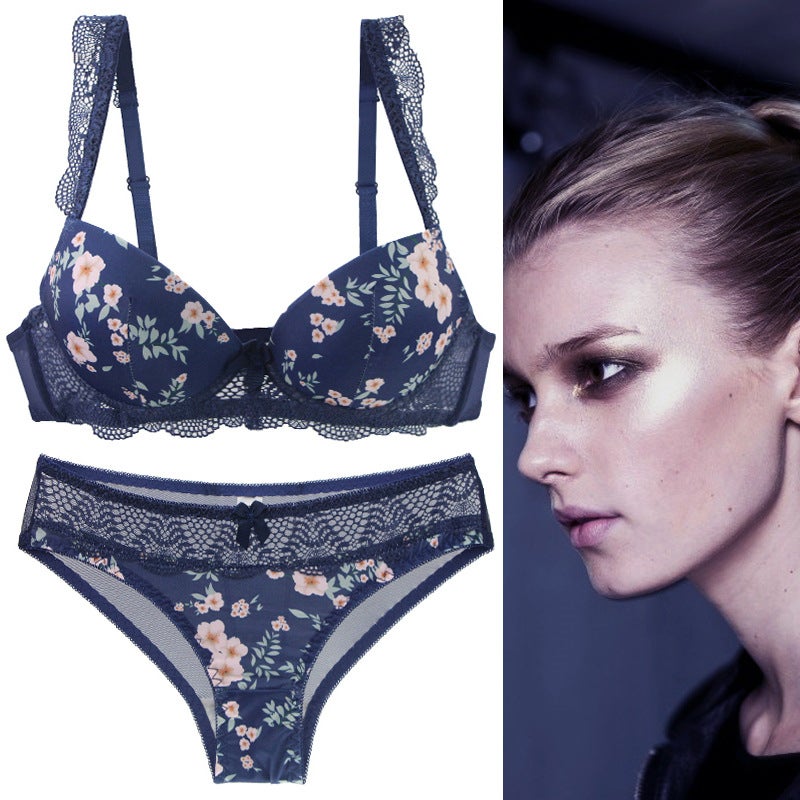 Lace Push-Up Bra Set with Adjustable Straps